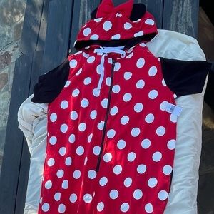 Disney NEW PARKS Minnie Mouse With Ears Bodysuit Hooded Polka Dotted